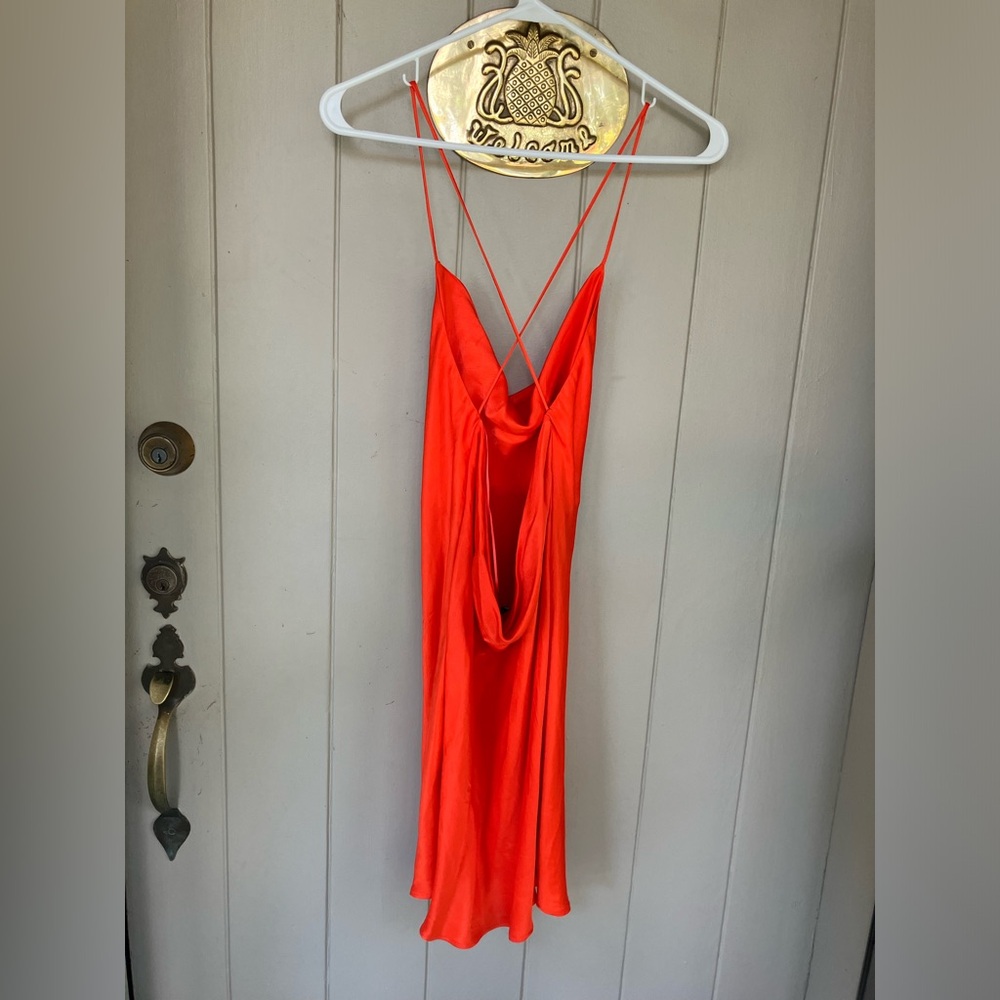 Zara orange satin cowl neck mini dress - Picture 4 of 5